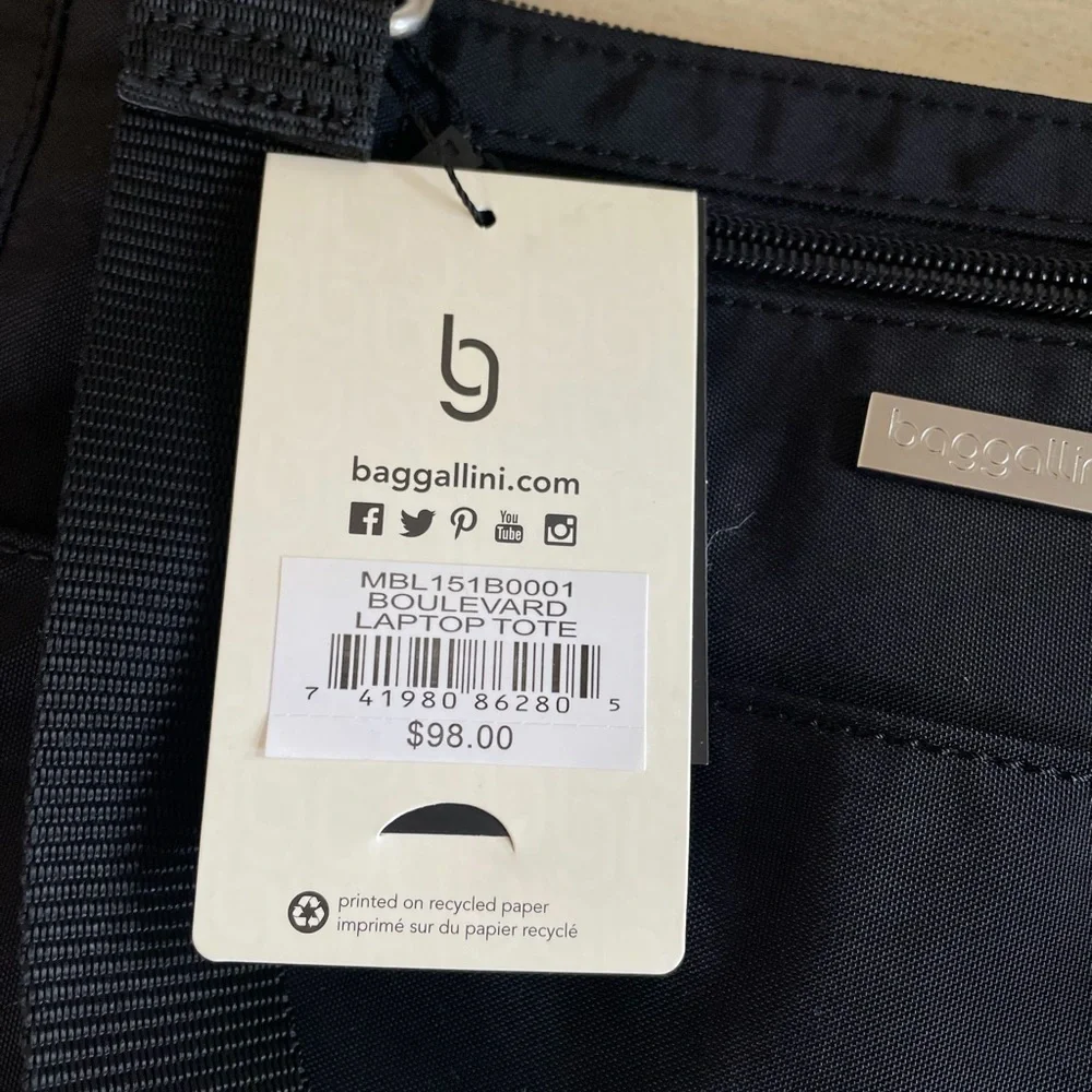 BAGGALLINI BLACK BOULEVARD LAPTOP TOTE NEW